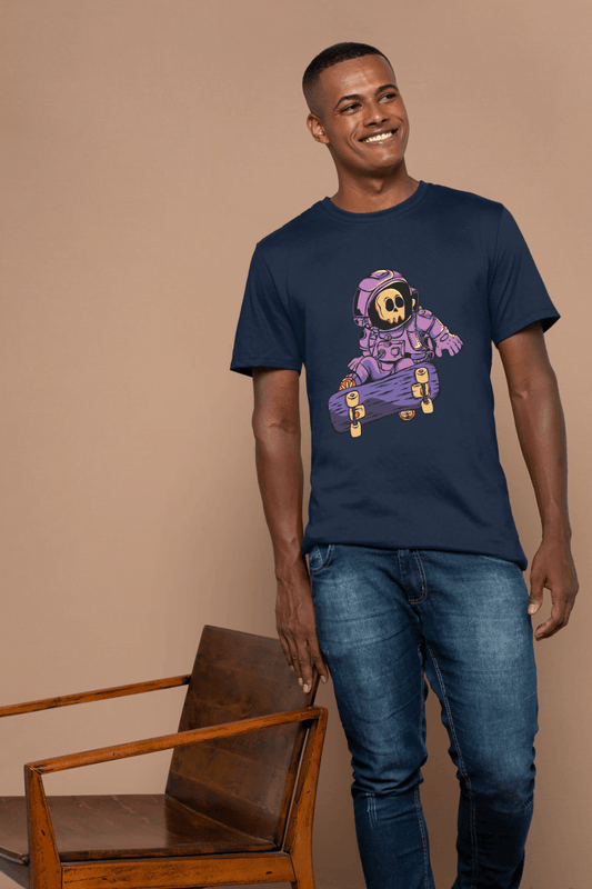 Astronaut Skull Skateboard: Space Skater Graphic Tee - Essentia Attire