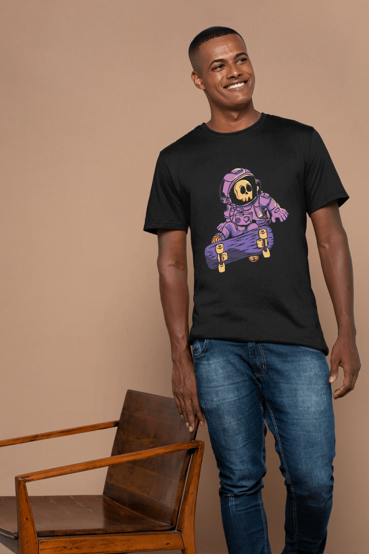 Astronaut Skull Skateboard: Space Skater Graphic Tee - Essentia Attire