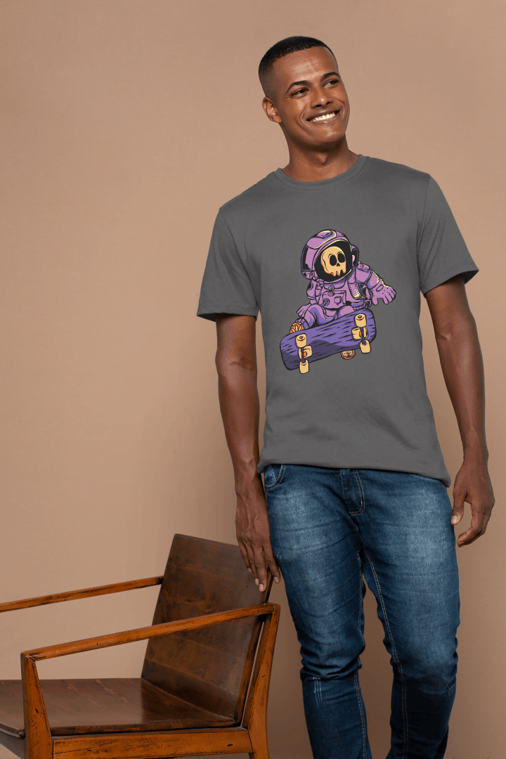 Astronaut Skull Skateboard: Space Skater Graphic Tee - Essentia Attire