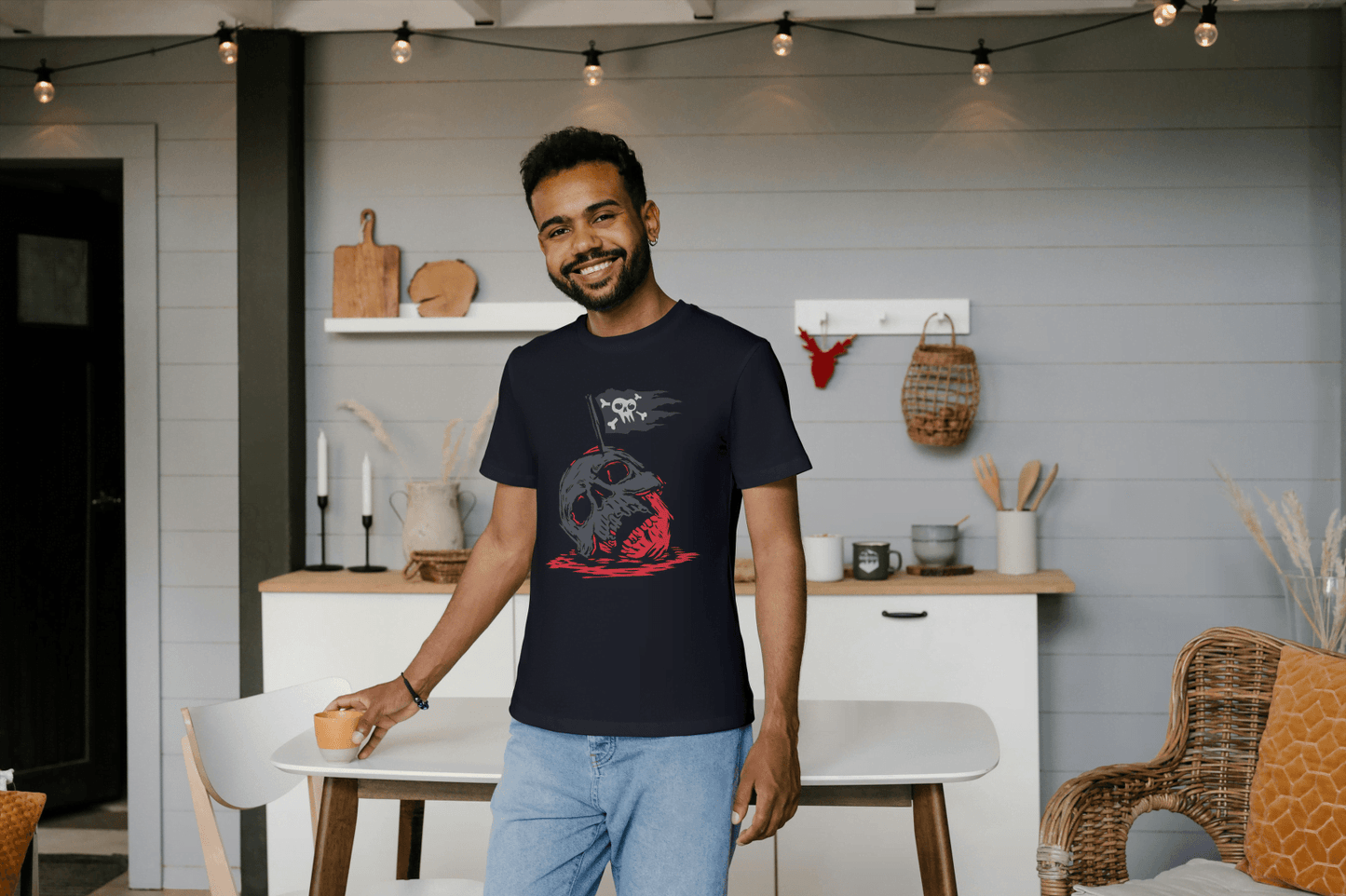 Pirate Skull Flag: Edgy Color Reaper Graphic Tee - Essentia Attire