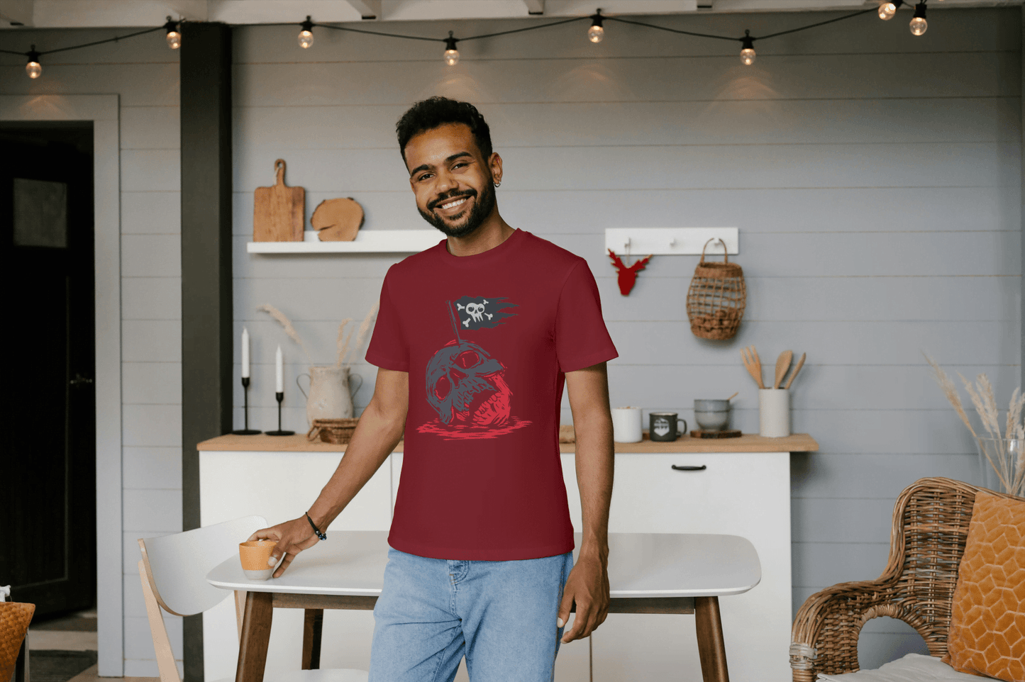 Pirate Skull Flag: Edgy Color Reaper Graphic Tee - Essentia Attire