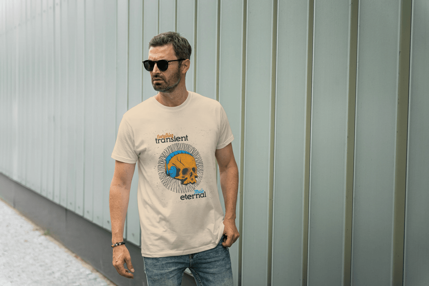 Transient Eternal Skull & Headphones: Philosophical Music Tee - Essentia Attire