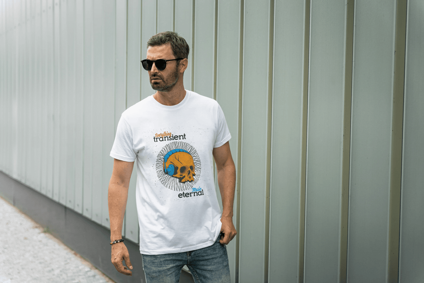 Transient Eternal Skull & Headphones: Philosophical Music Tee - Essentia Attire