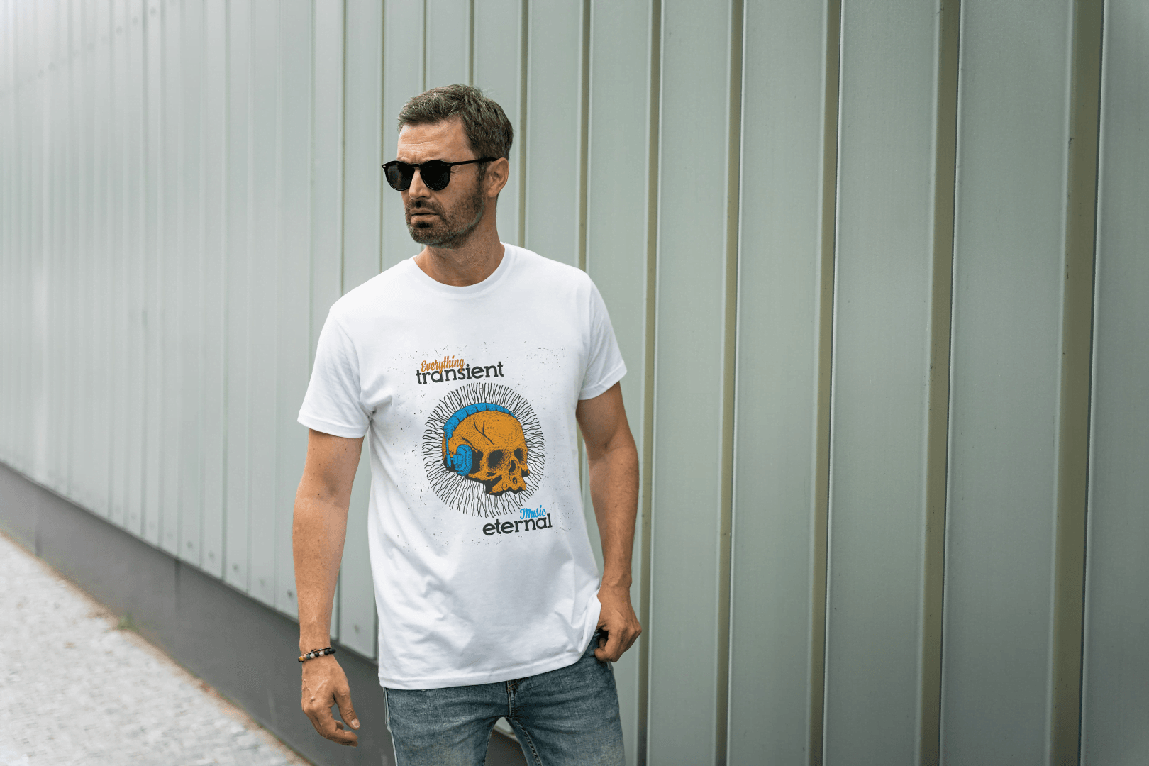 Transient Eternal Skull & Headphones: Philosophical Music Tee - Essentia Attire