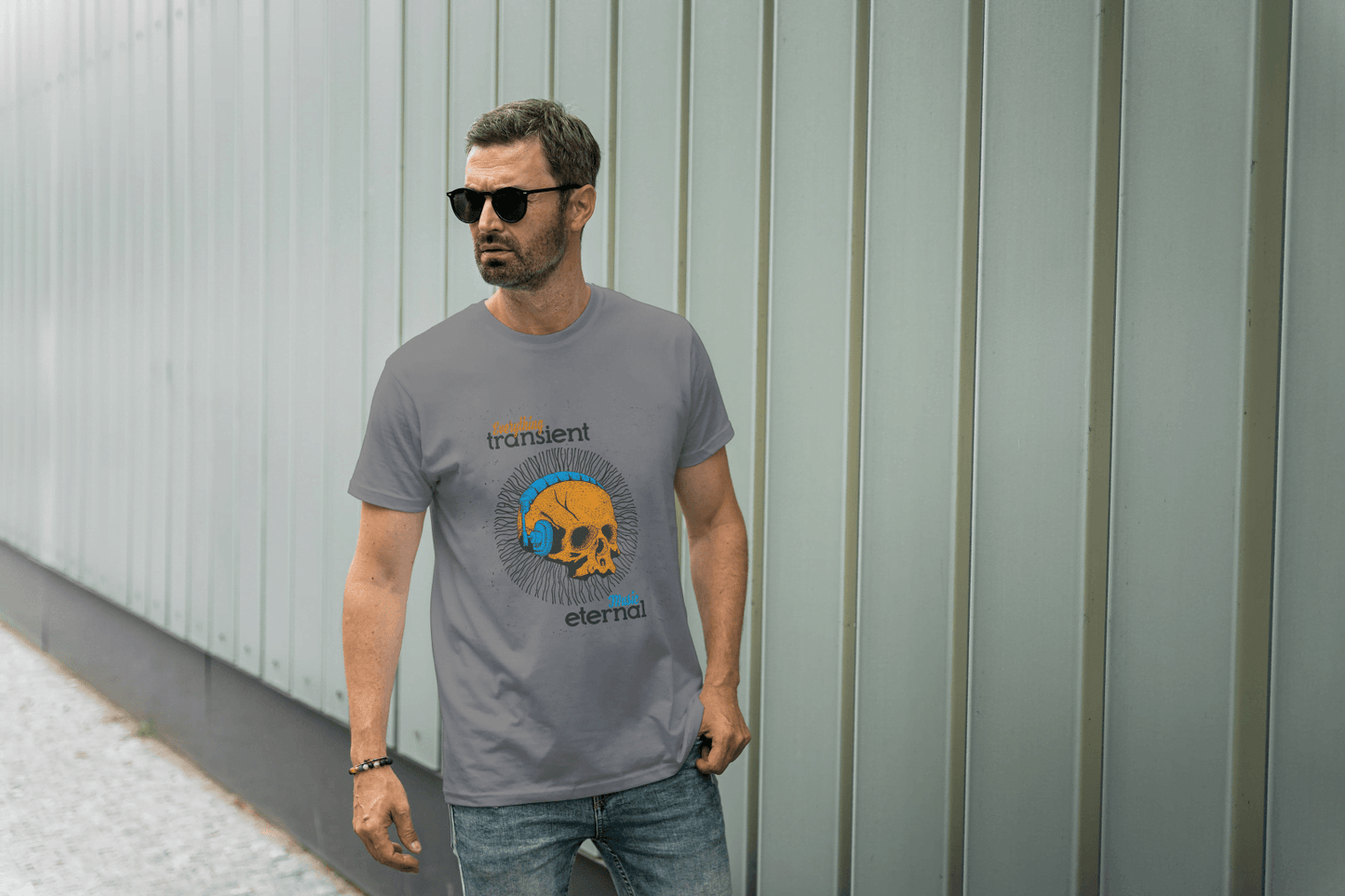 Transient Eternal Skull & Headphones: Philosophical Music Tee - Essentia Attire