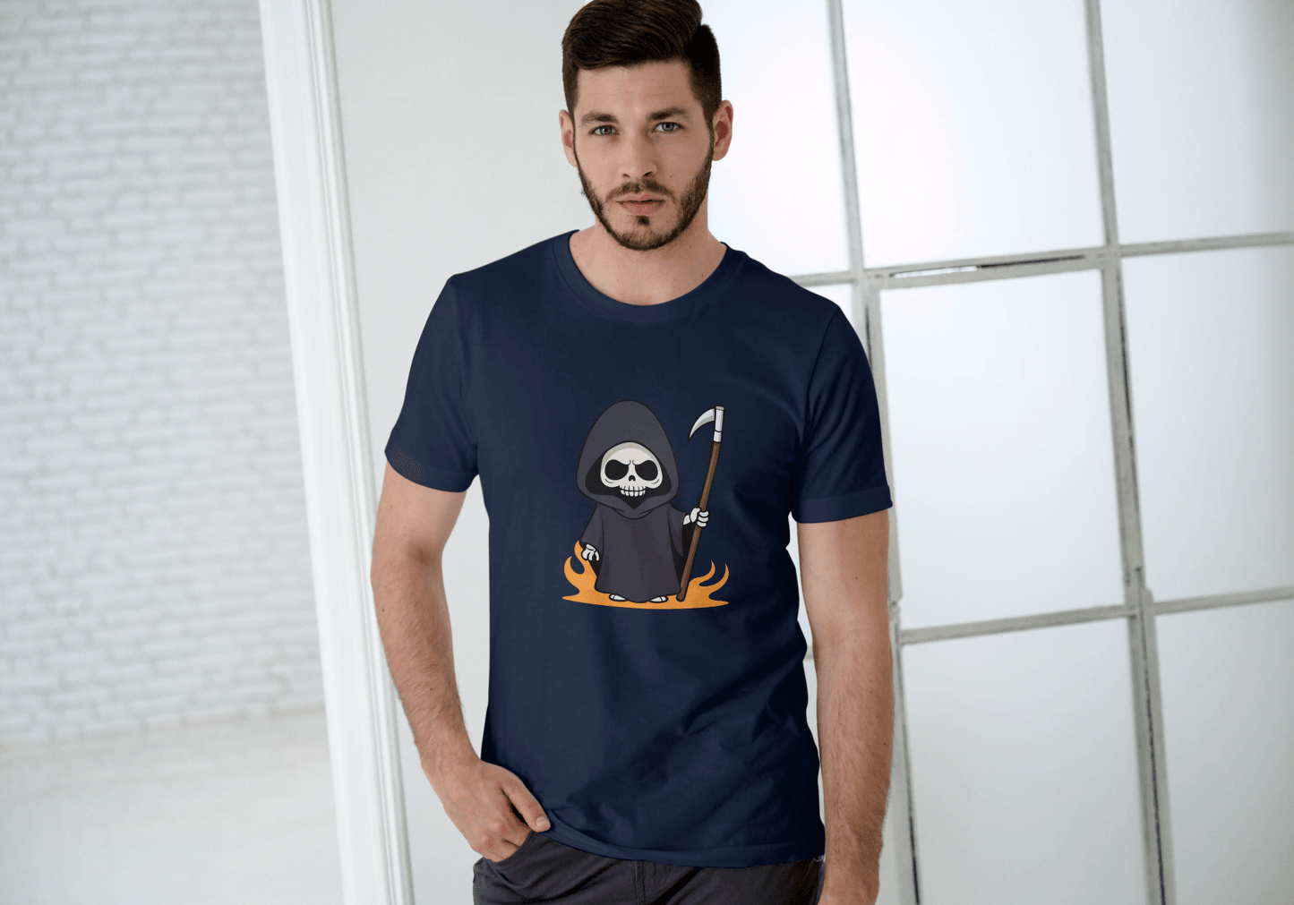 Cute Grim Reaper: Cartoon Skull Scythe Tee - Essentia Attire