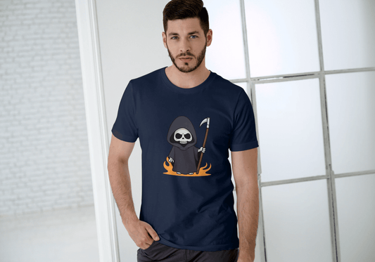 Cute Grim Reaper: Cartoon Skull Scythe Tee - Essentia Attire
