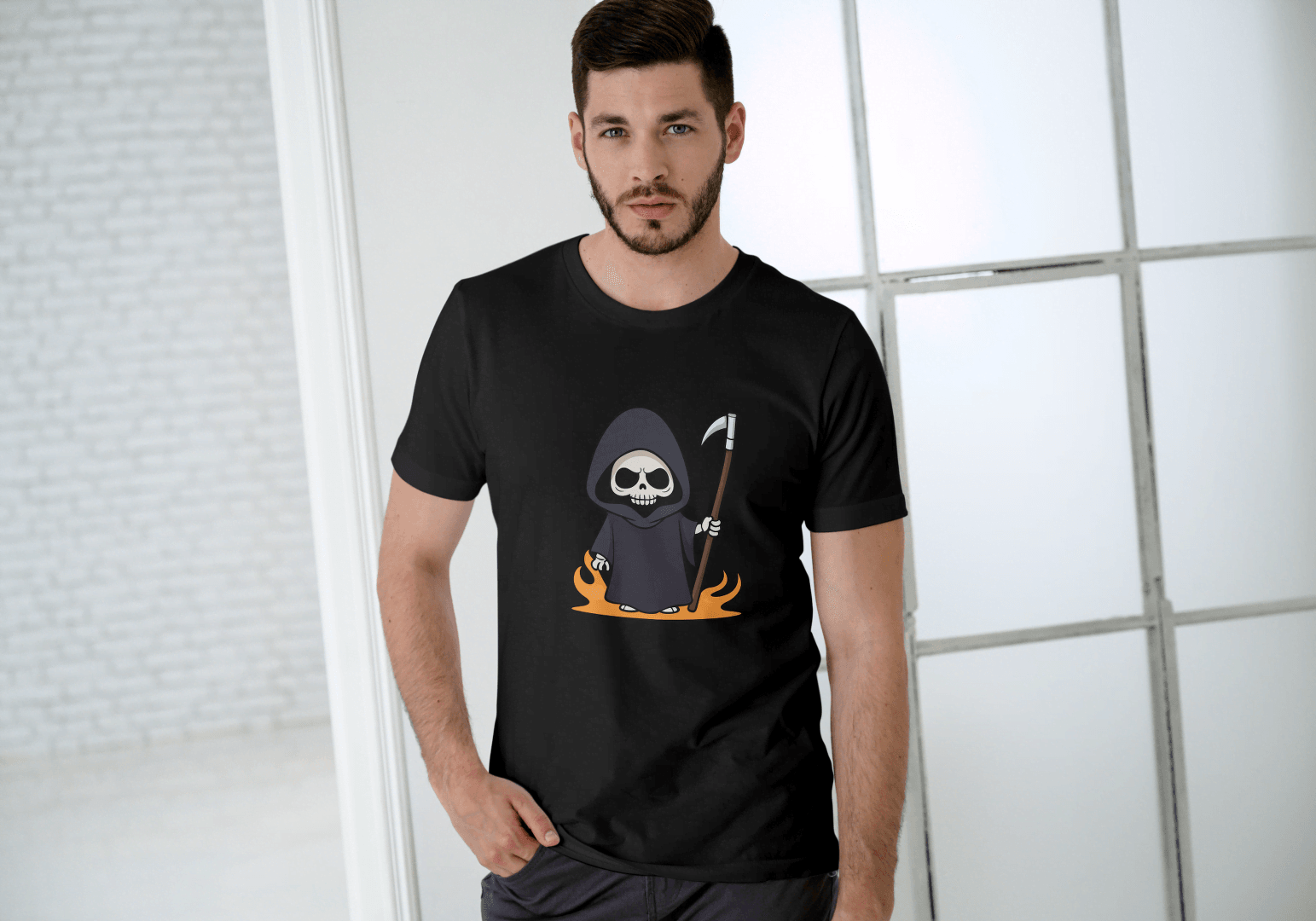 Cute Grim Reaper: Cartoon Skull Scythe Tee - Essentia Attire
