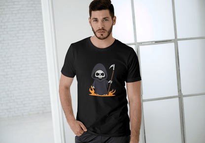 Cute Grim Reaper: Cartoon Skull Scythe Tee - Essentia Attire