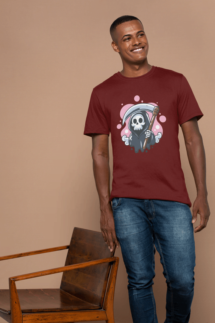 Cute Grim Reaper Skull: Kawaii Scythe Ghost Tee - Essentia Attire