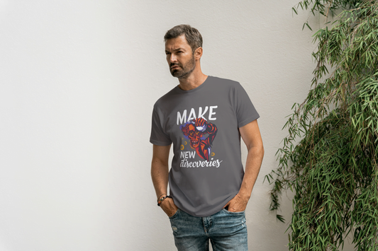"Make New Discoveries" Skull: Quirky Science & Exploration Tee - Essentia Attire