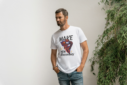 "Make New Discoveries" Skull: Quirky Science & Exploration Tee - Essentia Attire