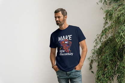"Make New Discoveries" Skull: Quirky Science & Exploration Tee - Essentia Attire