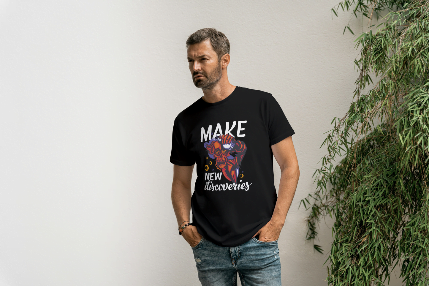"Make New Discoveries" Skull: Quirky Science & Exploration Tee - Essentia Attire