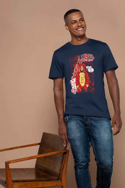 Grim Reindeer "Merry Christmas" Skull: Edgy Holiday Tee - Essentia Attire