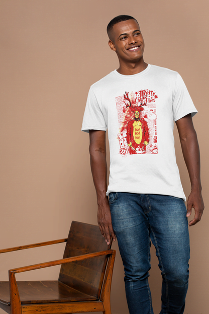 Grim Reindeer "Merry Christmas" Skull: Edgy Holiday Tee - Essentia Attire
