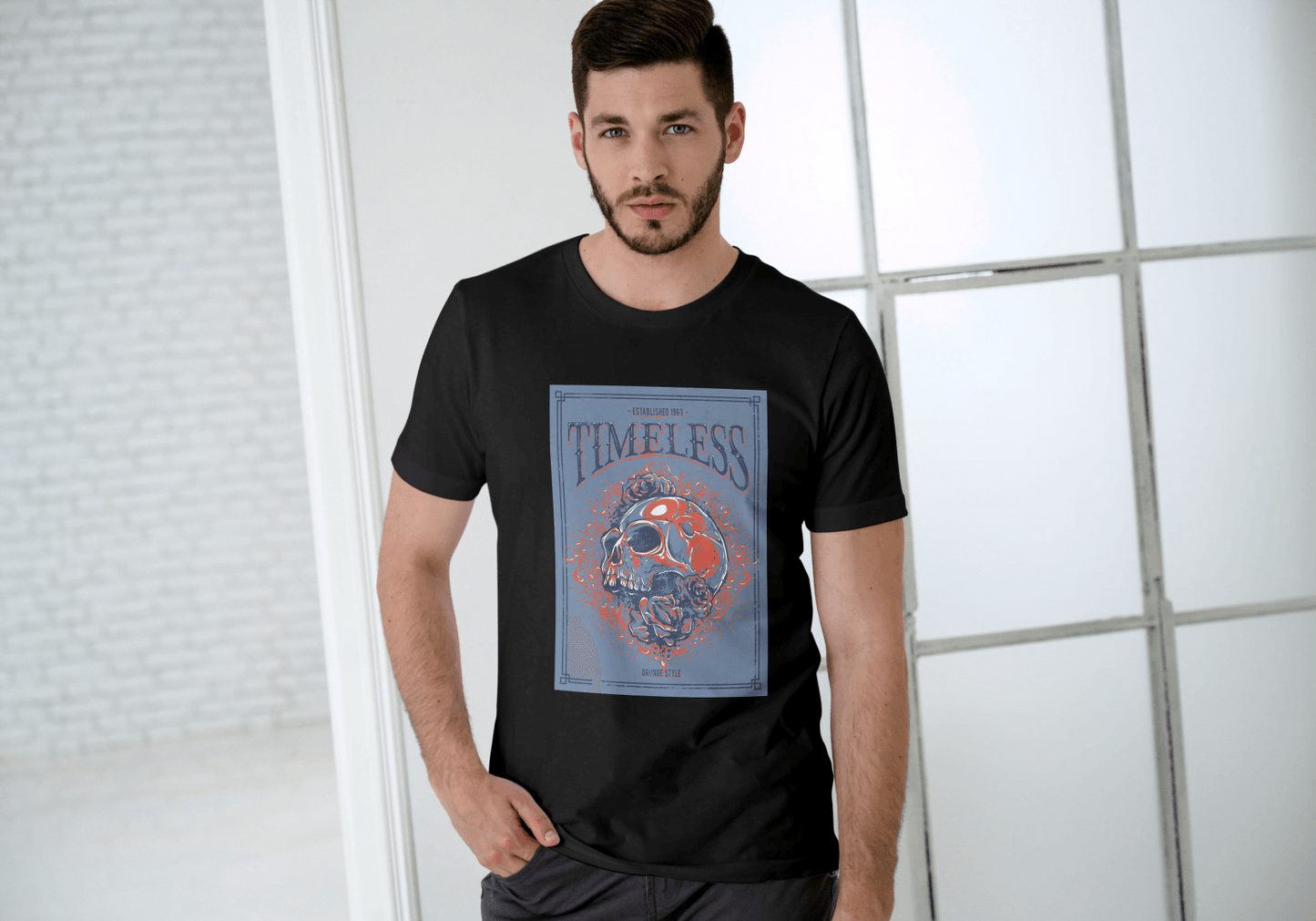 Timeless Skull Floral: Gothic Art Graphic Tee - Essentia Attire