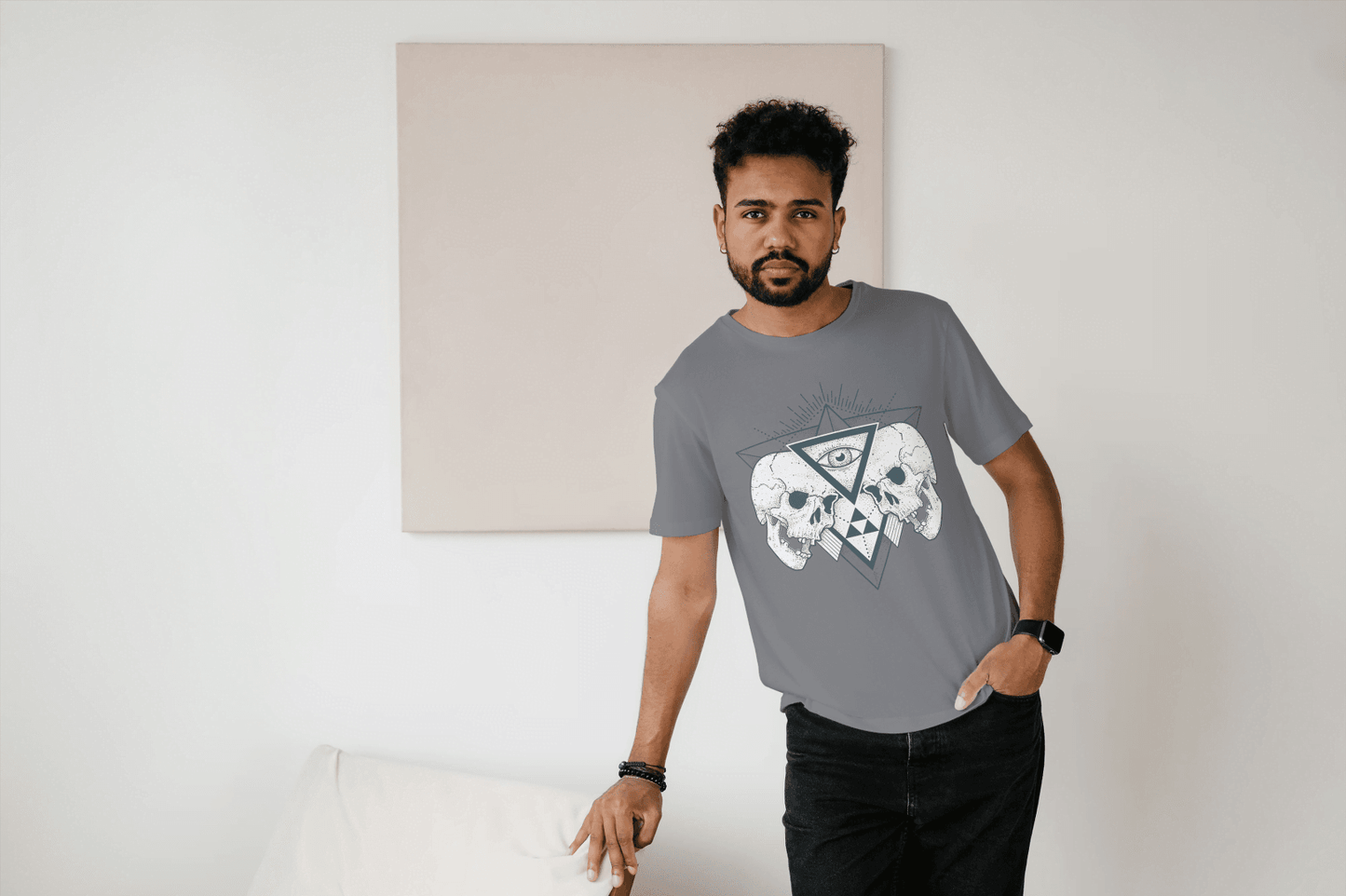 Cosmic Skulls with Eye of Providence: Spiritual Mortality Design Tee - Essentia Attire