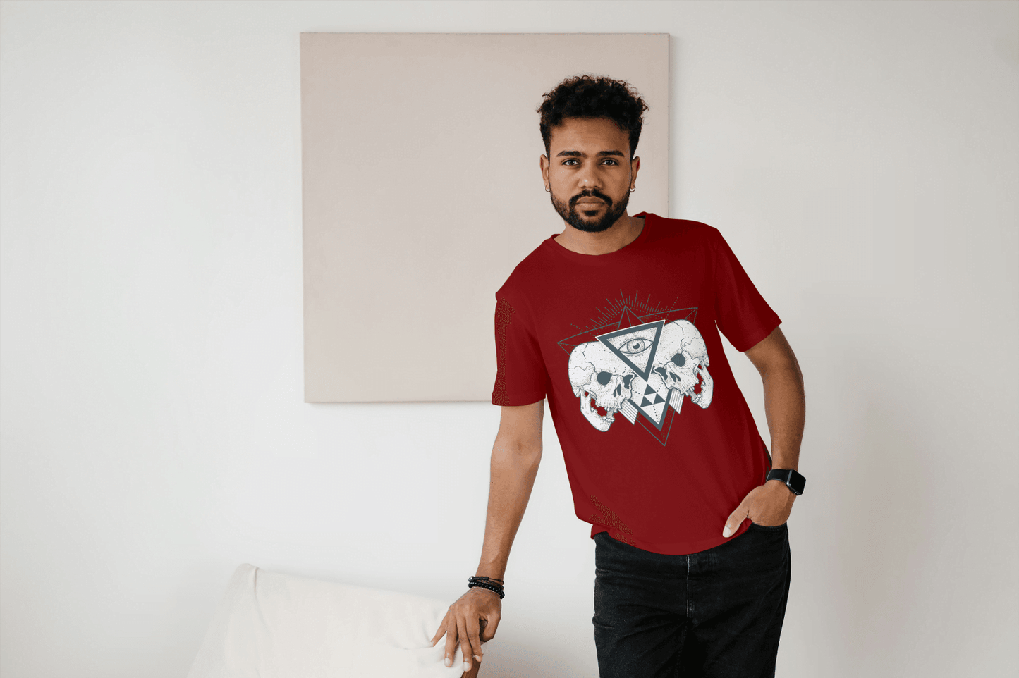 Cosmic Skulls with Eye of Providence: Spiritual Mortality Design Tee - Essentia Attire