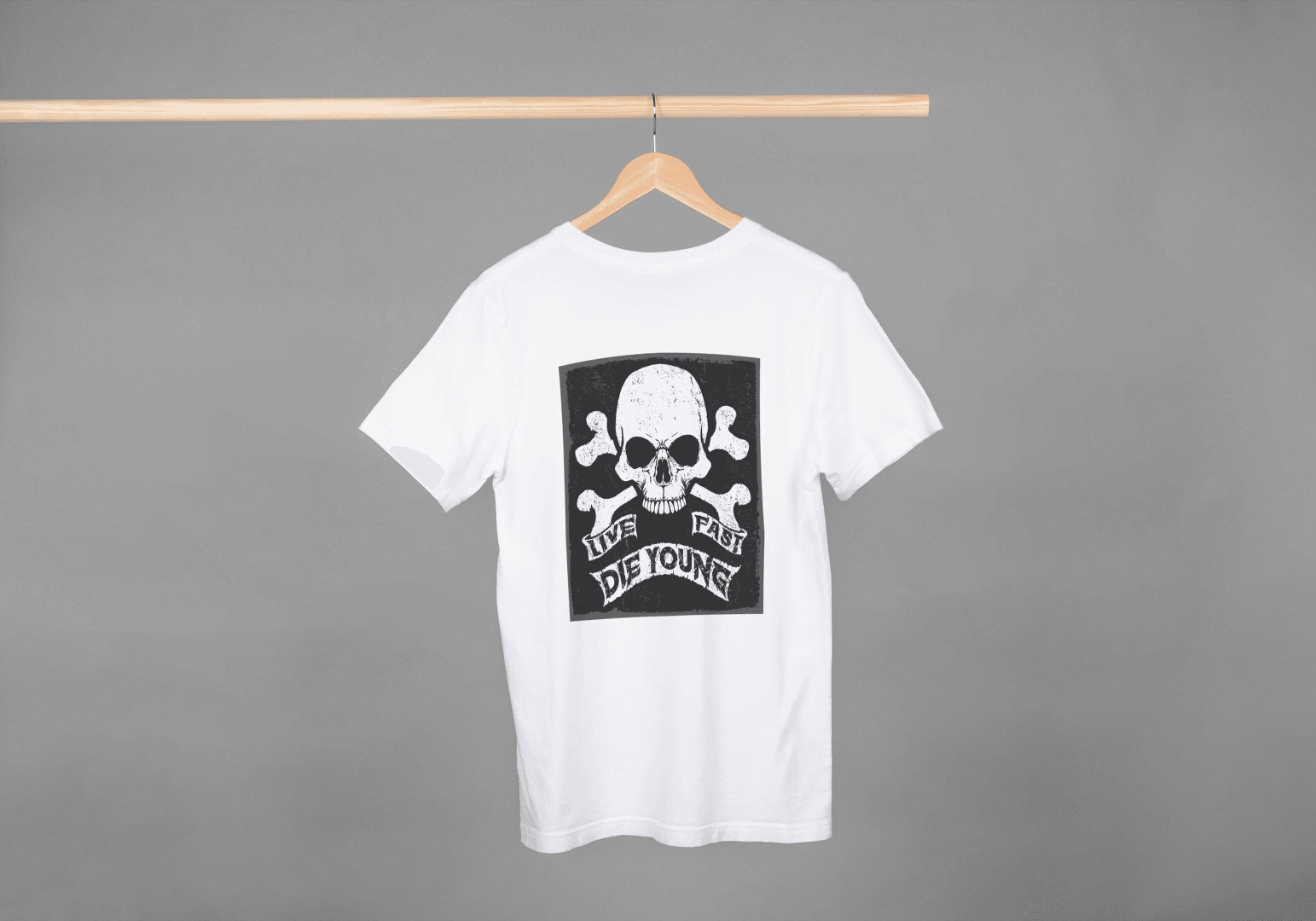 Live Fast Die Young Skull & Crossbones: Rebel Motto Tee - Essentia Attire