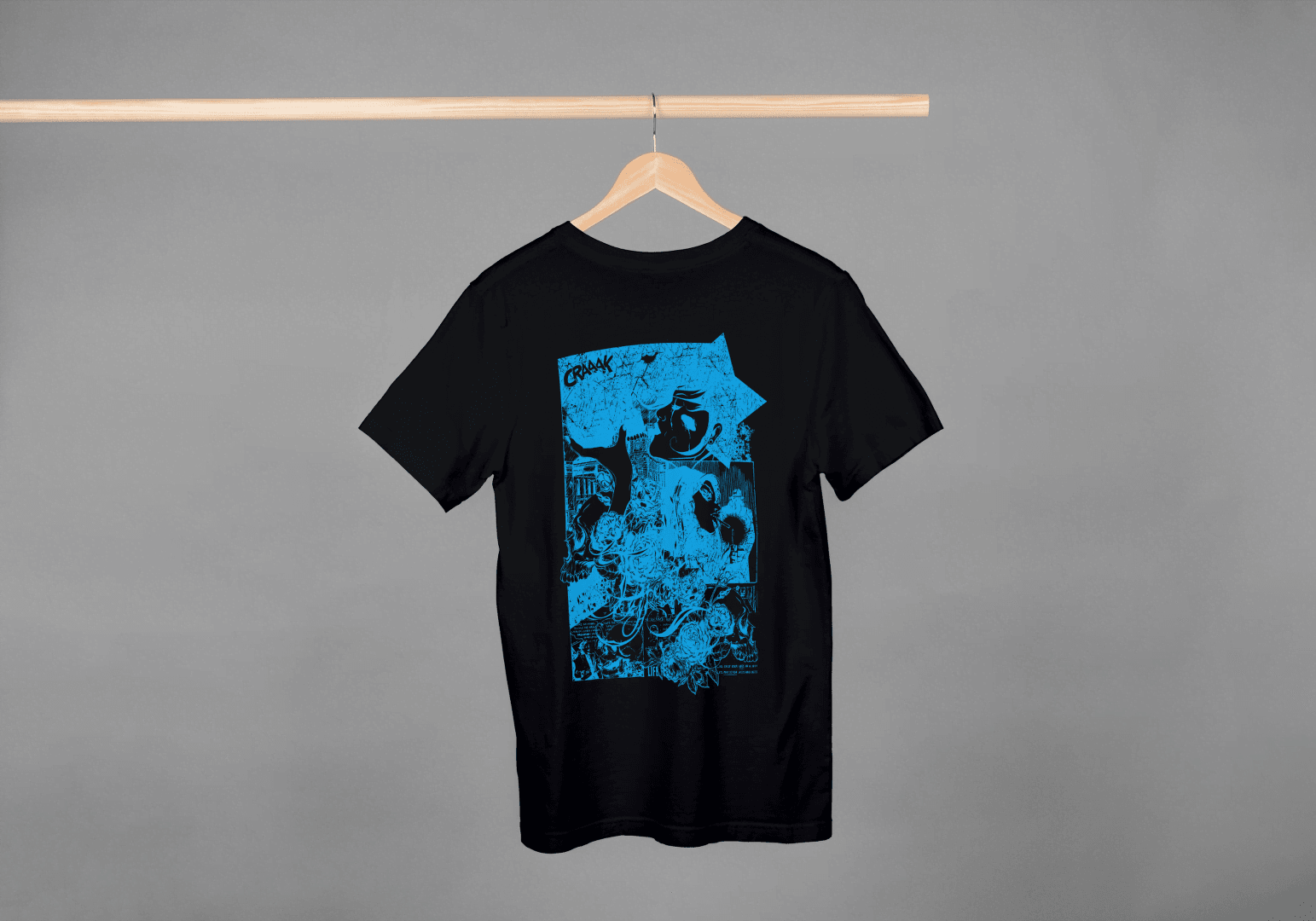 Abstract Skull Crash: Blue Grunge Comic Tee - Essentia Attire