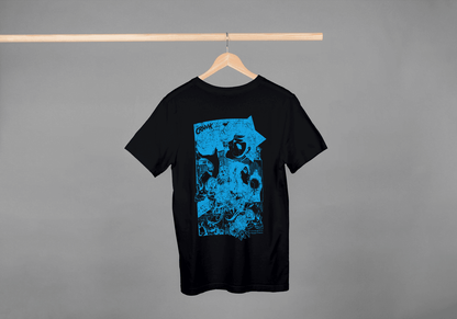 Abstract Skull Crash: Blue Grunge Comic Tee - Essentia Attire
