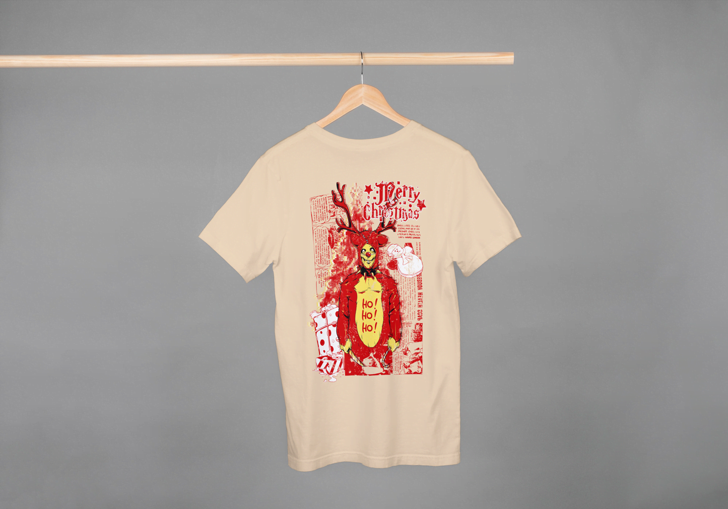 Grim Reindeer "Merry Christmas" Skull: Edgy Holiday Tee - Essentia Attire