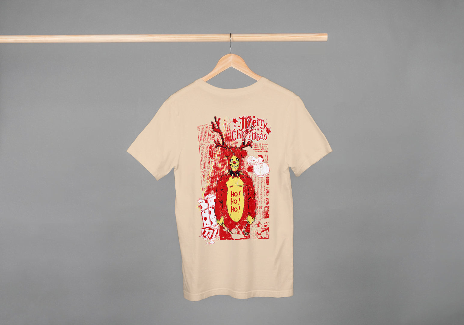 Grim Reindeer "Merry Christmas" Skull: Edgy Holiday Tee - Essentia Attire