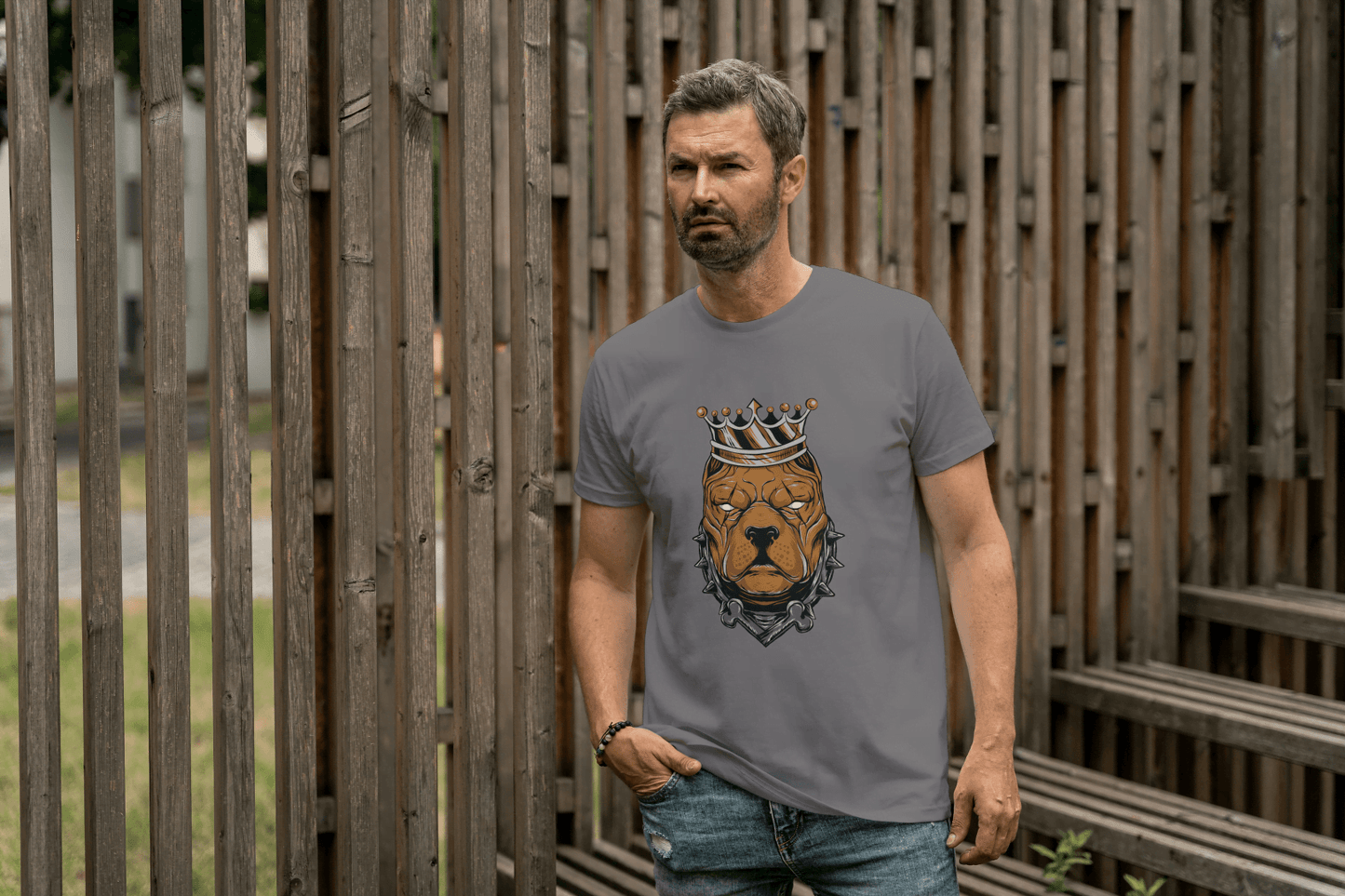 Pitbull King Graphic: Crowned Dog Lover Tee - Essentia Attire
