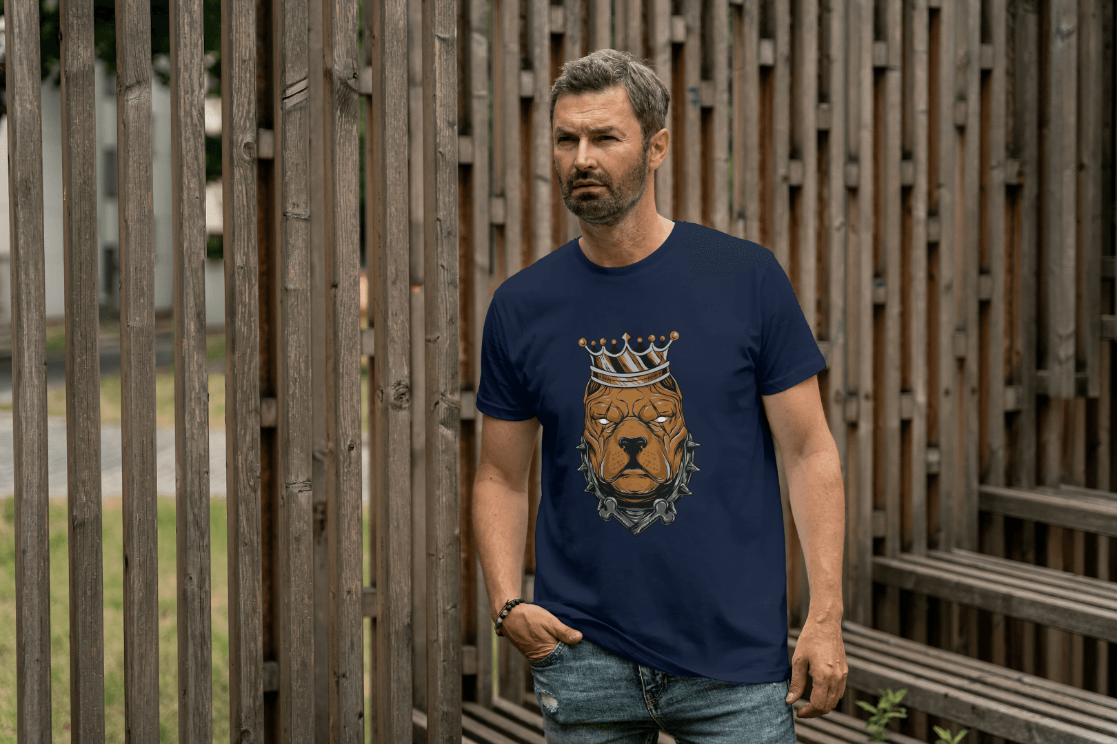 Pitbull King Graphic: Crowned Dog Lover Tee - Essentia Attire