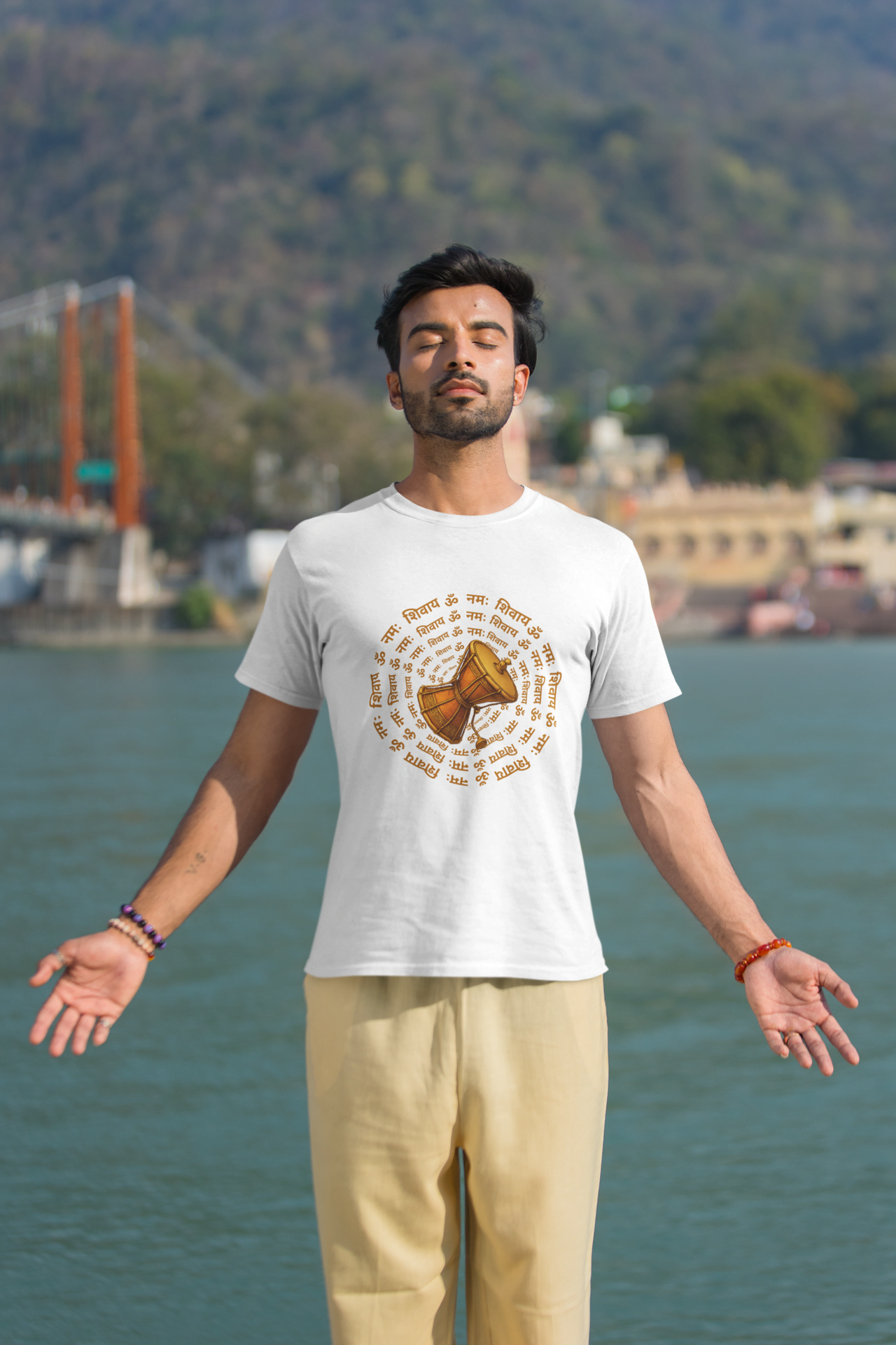 Sacred Damru Music Instrument Regular Tee | Hindu Devotional Wear & Religious Gift