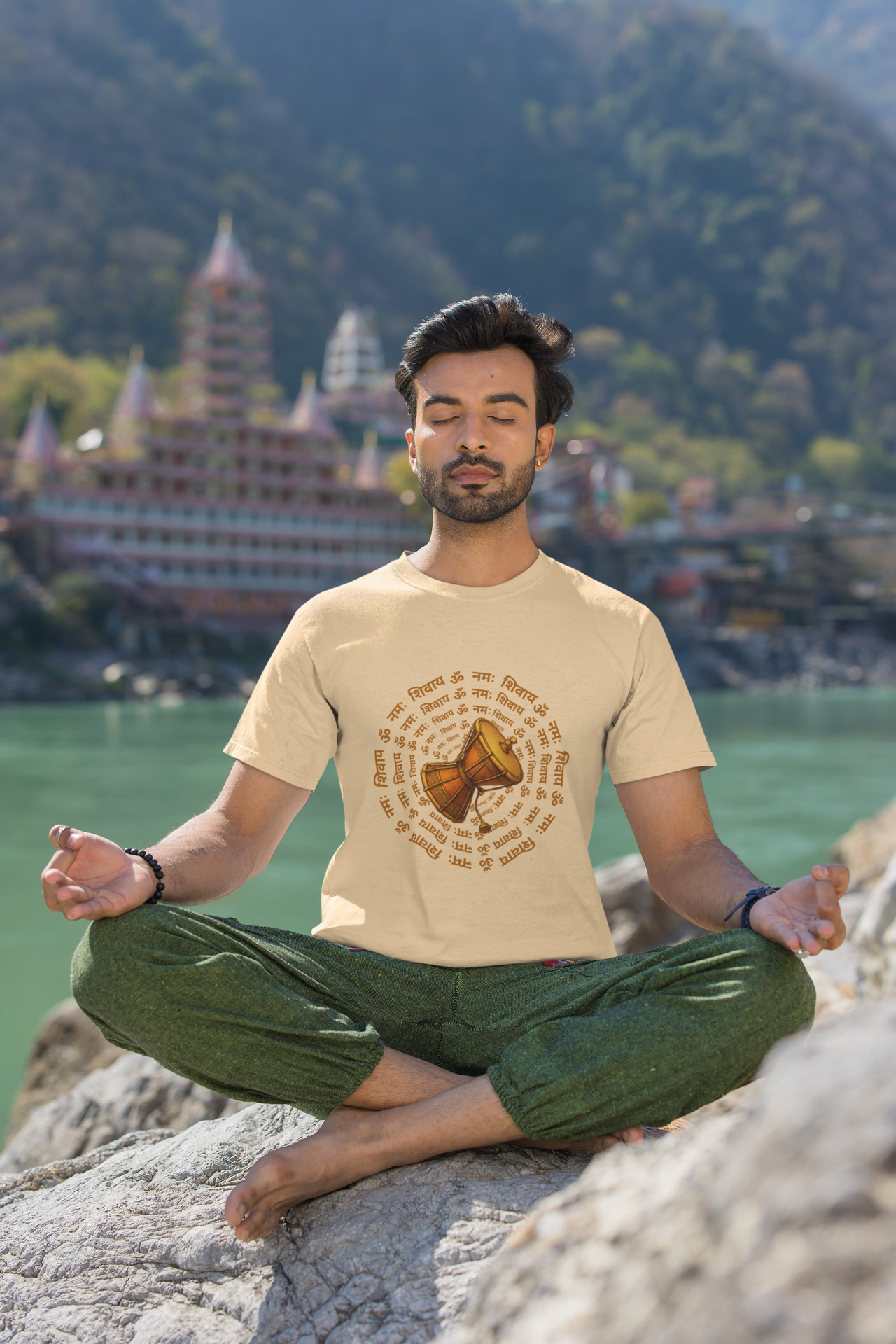 Sacred Damru Music Instrument Regular Tee | Hindu Devotional Wear & Religious Gift