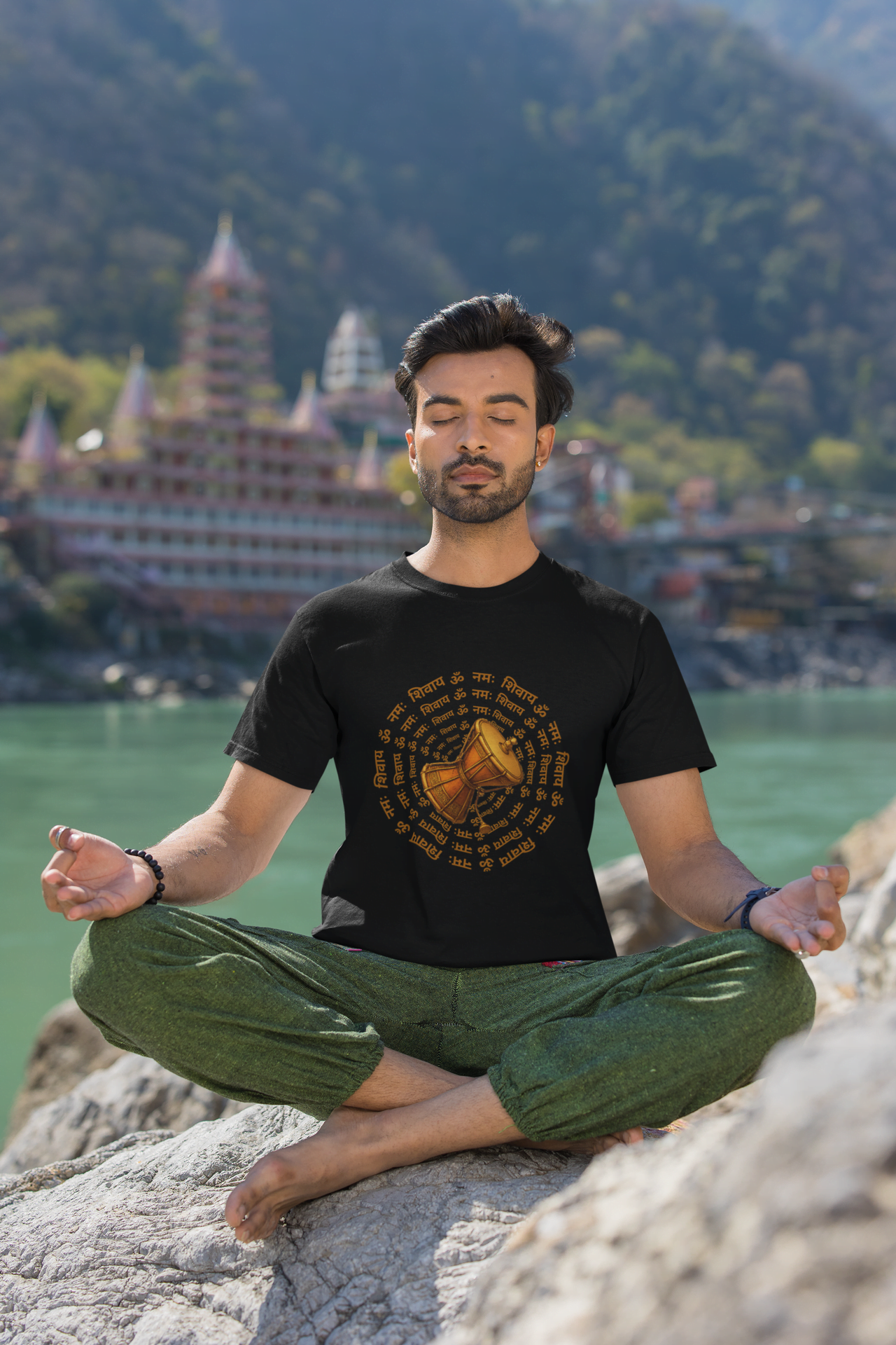 Sacred Damru Music Instrument Regular Tee | Hindu Devotional Wear & Religious Gift