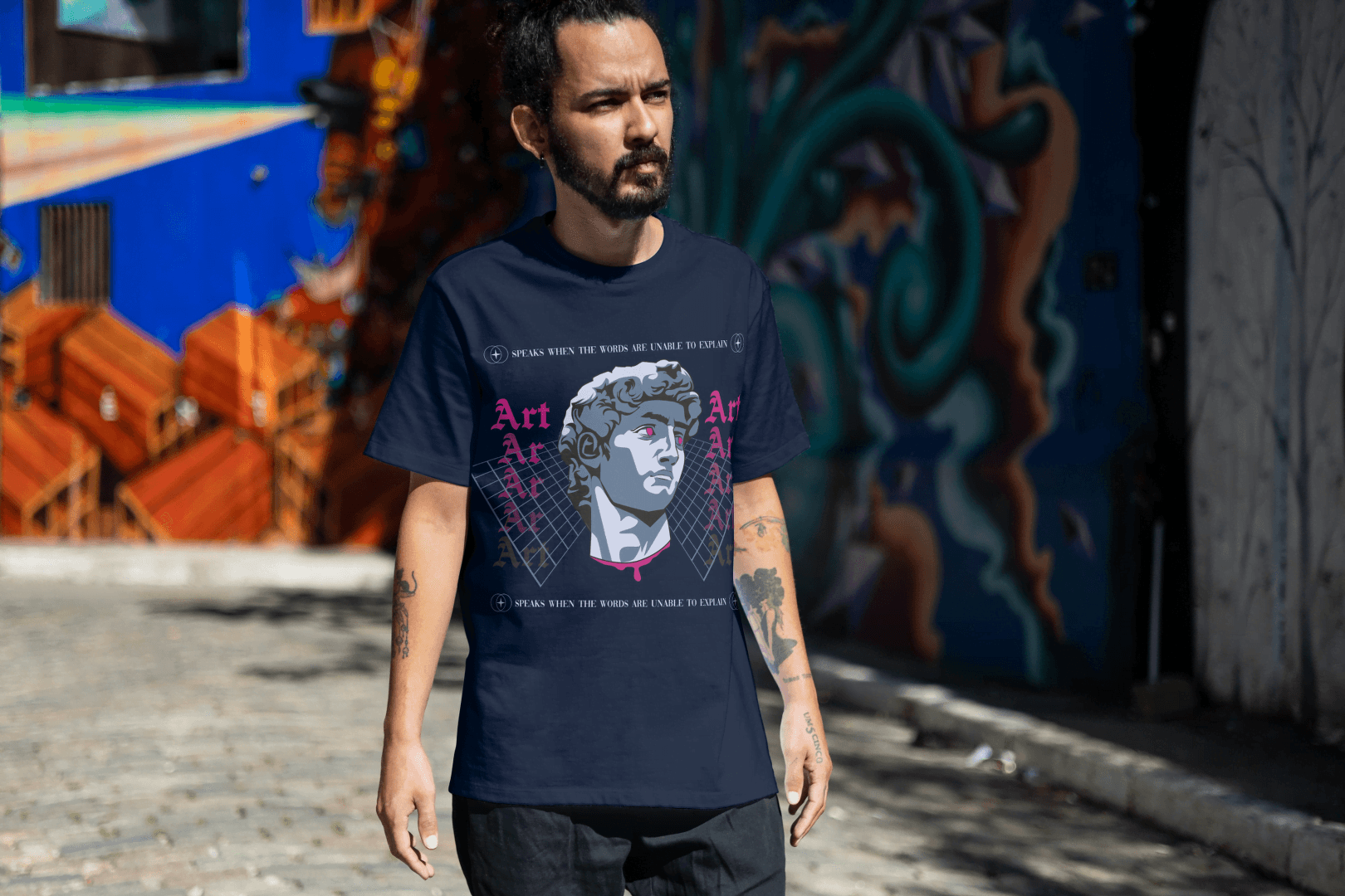 Art Speaks Graphic Tee: Classical Bust Cyberpunk - Essentia Attire