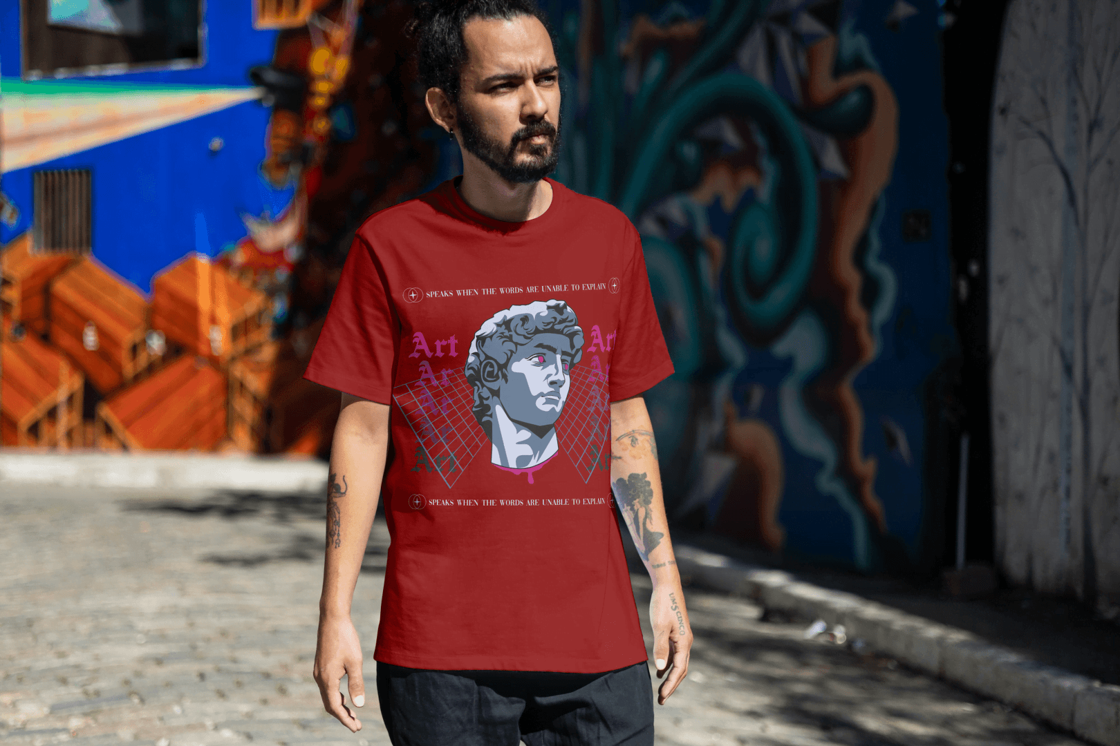 Art Speaks Graphic Tee: Classical Bust Cyberpunk - Essentia Attire