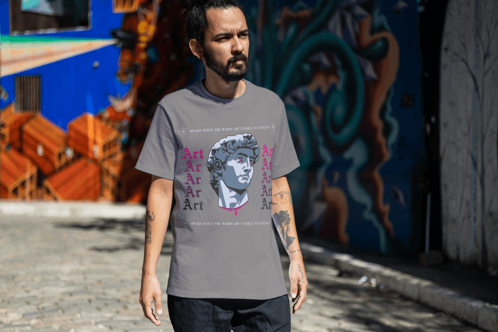 Art Speaks Graphic Tee: Classical Bust Cyberpunk - Essentia Attire