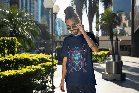 Geometric Tiger Head Graphic T-Shirt - Abstract Animal Design Tee - Essentia Attire