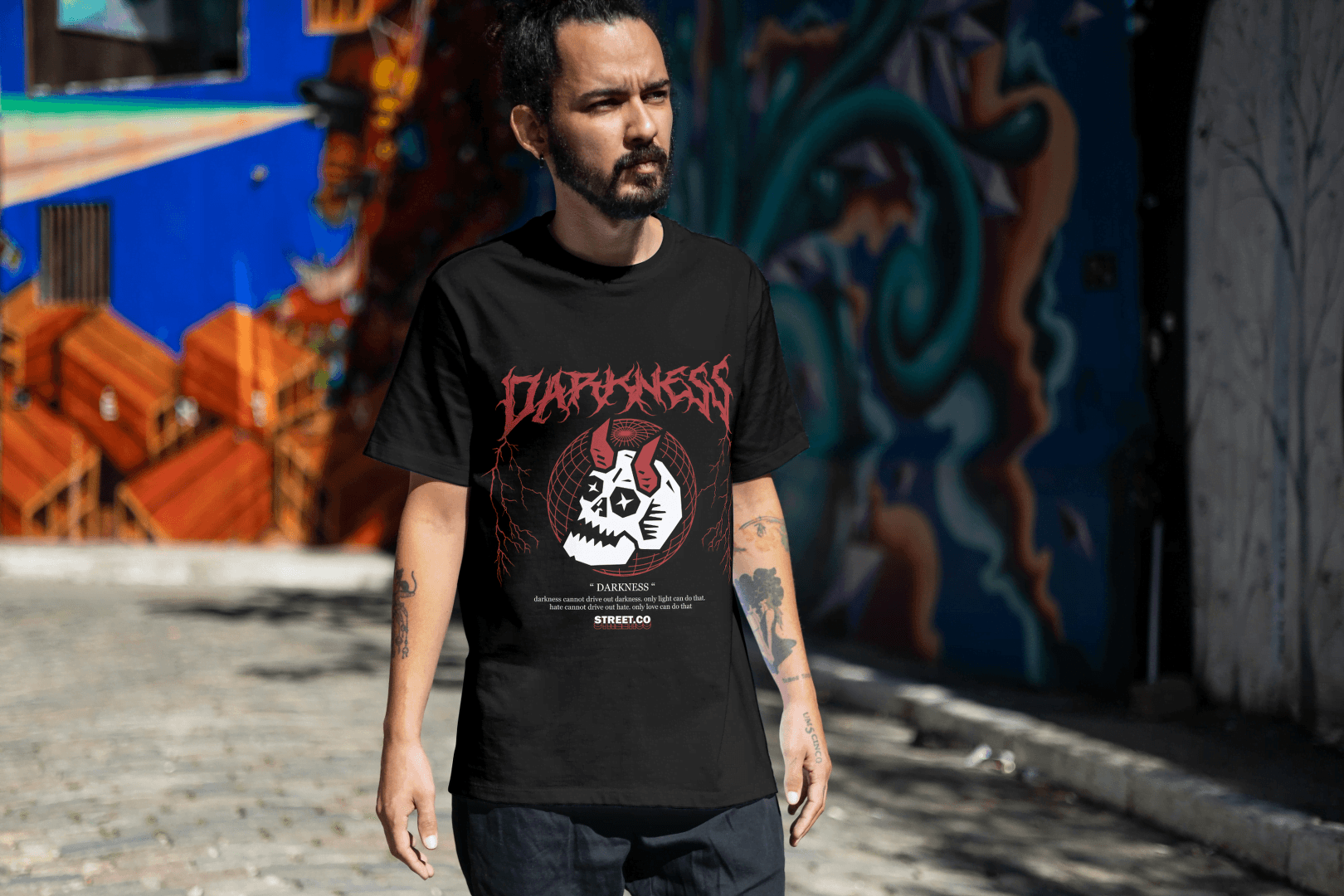 Darkness Skull Graphic: Edgy Streetwear Tee - Essentia Attire
