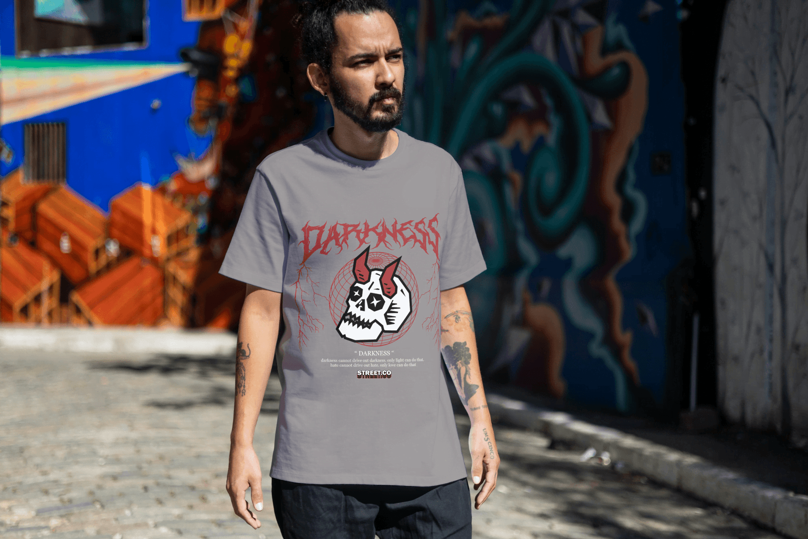 Darkness Skull Graphic: Edgy Streetwear Tee - Essentia Attire