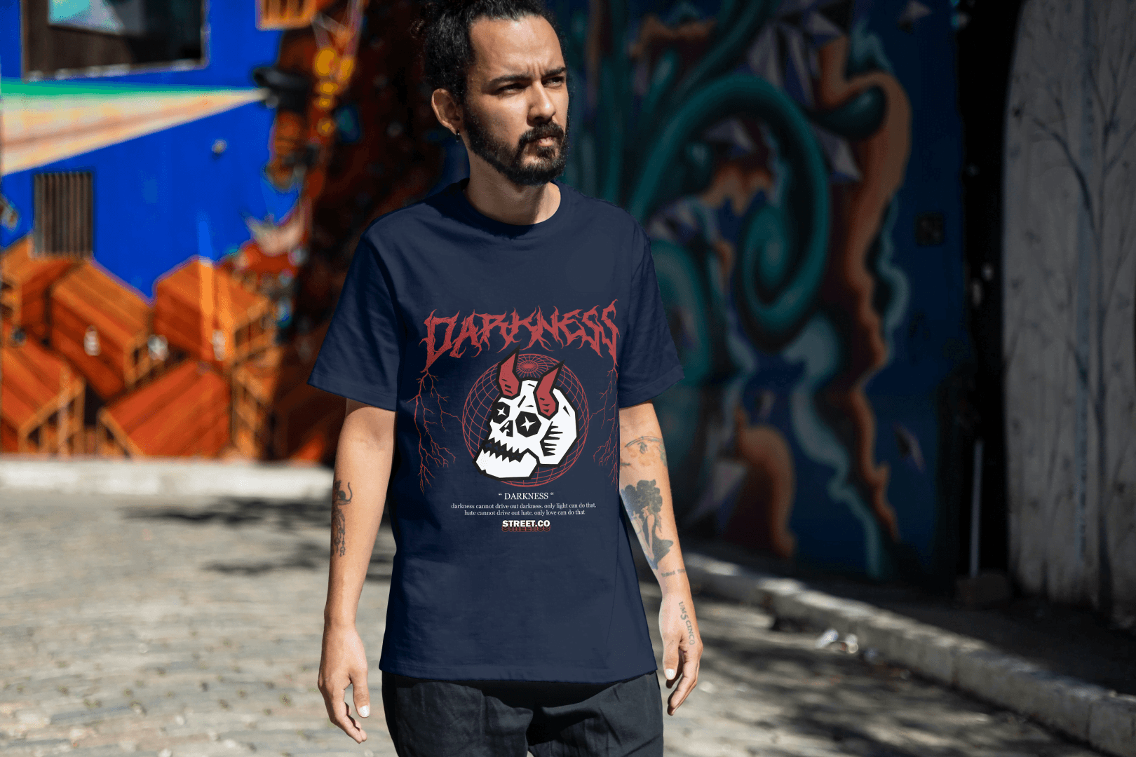 Darkness Skull Graphic: Edgy Streetwear Tee - Essentia Attire