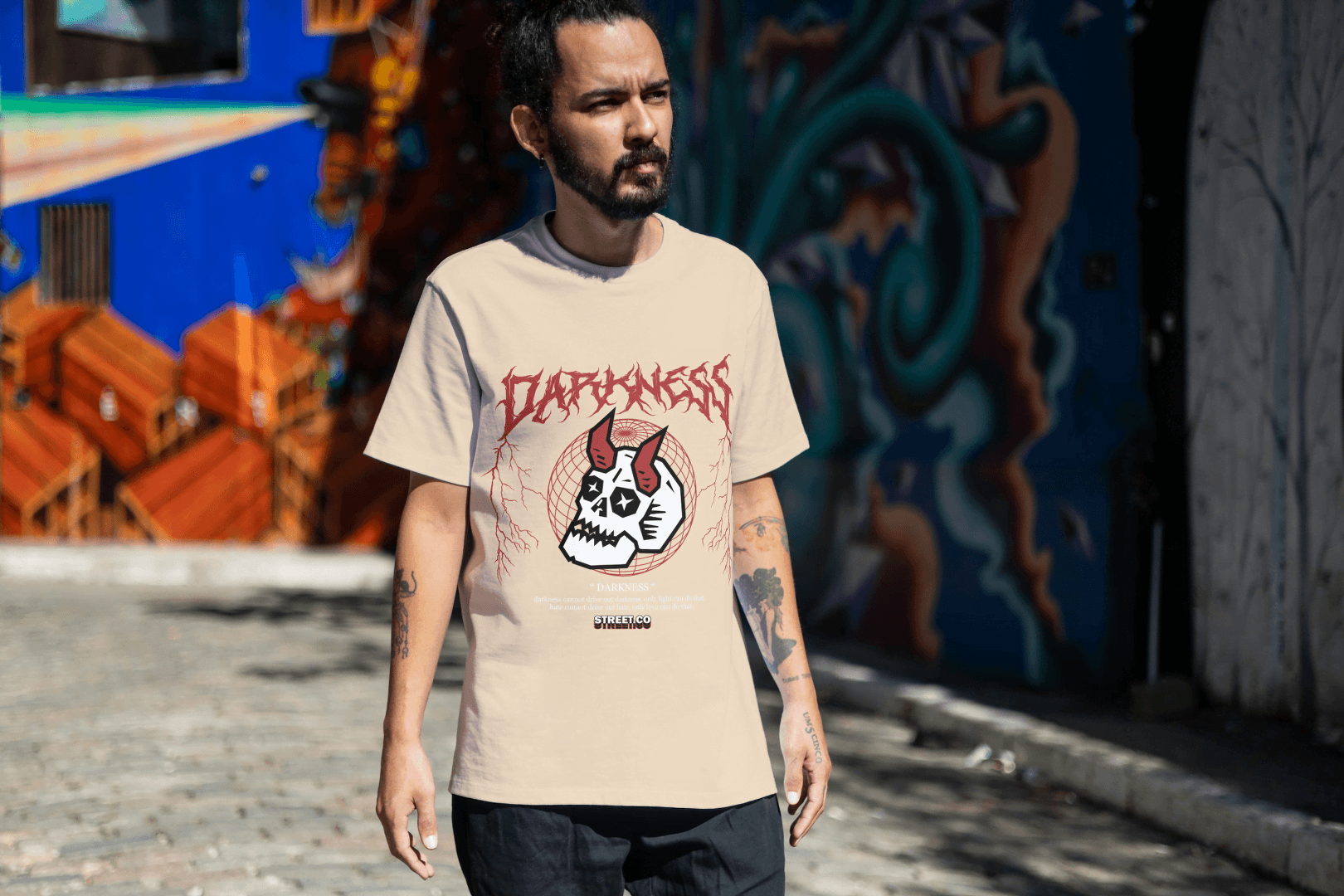 Darkness Skull Graphic: Edgy Streetwear Tee - Essentia Attire