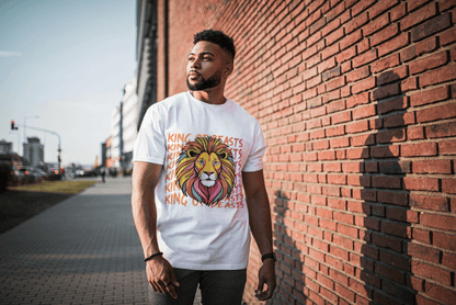 Colorful King of Beasts: Vibrant Lion Graphic Tee - Essentia Attire