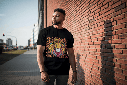 Colorful King of Beasts: Vibrant Lion Graphic Tee - Essentia Attire
