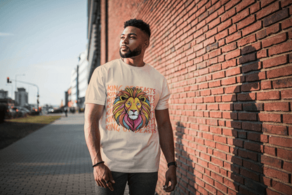 Colorful King of Beasts: Vibrant Lion Graphic Tee - Essentia Attire