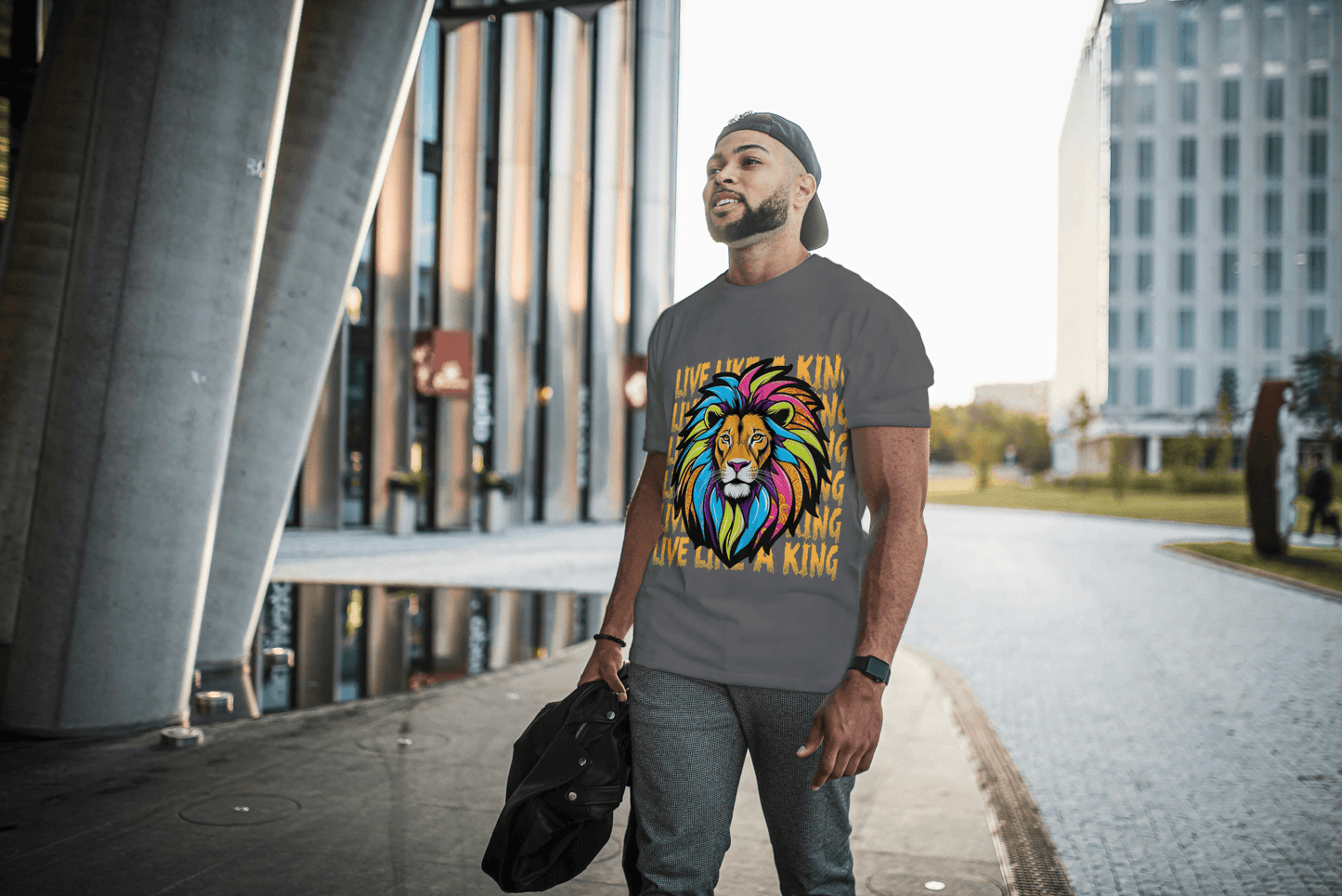 Colorful Lion Live Like A King: Vibrant Graphic Tee - Essentia Attire