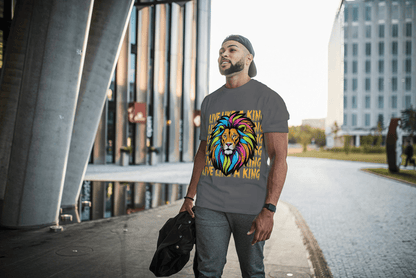 Colorful Lion Live Like A King: Vibrant Graphic Tee - Essentia Attire