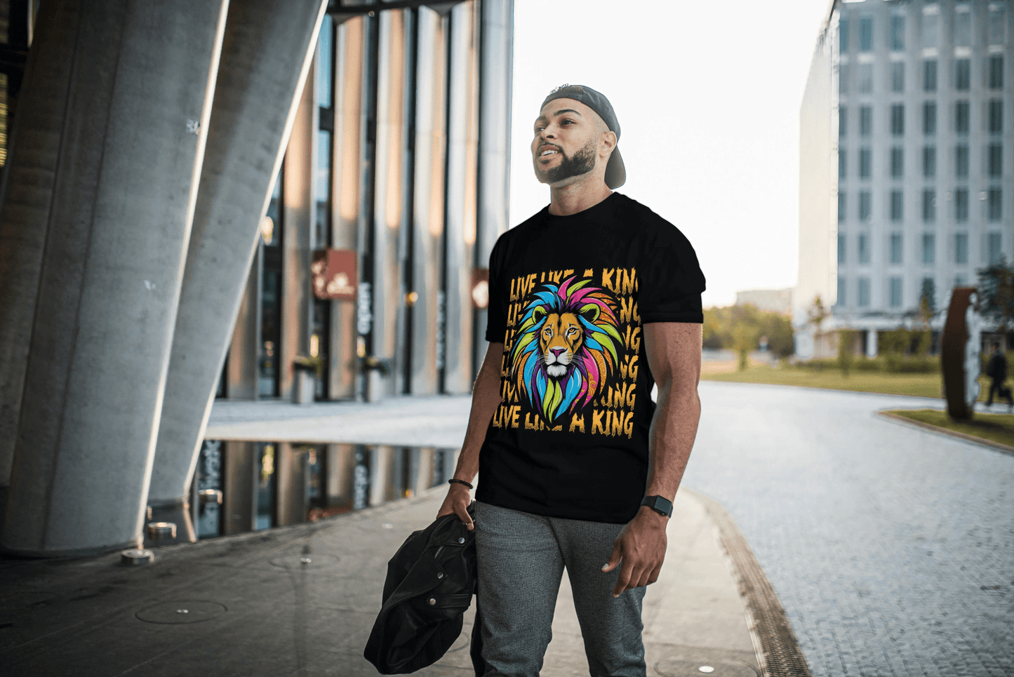 Colorful Lion Live Like A King: Vibrant Graphic Tee - Essentia Attire
