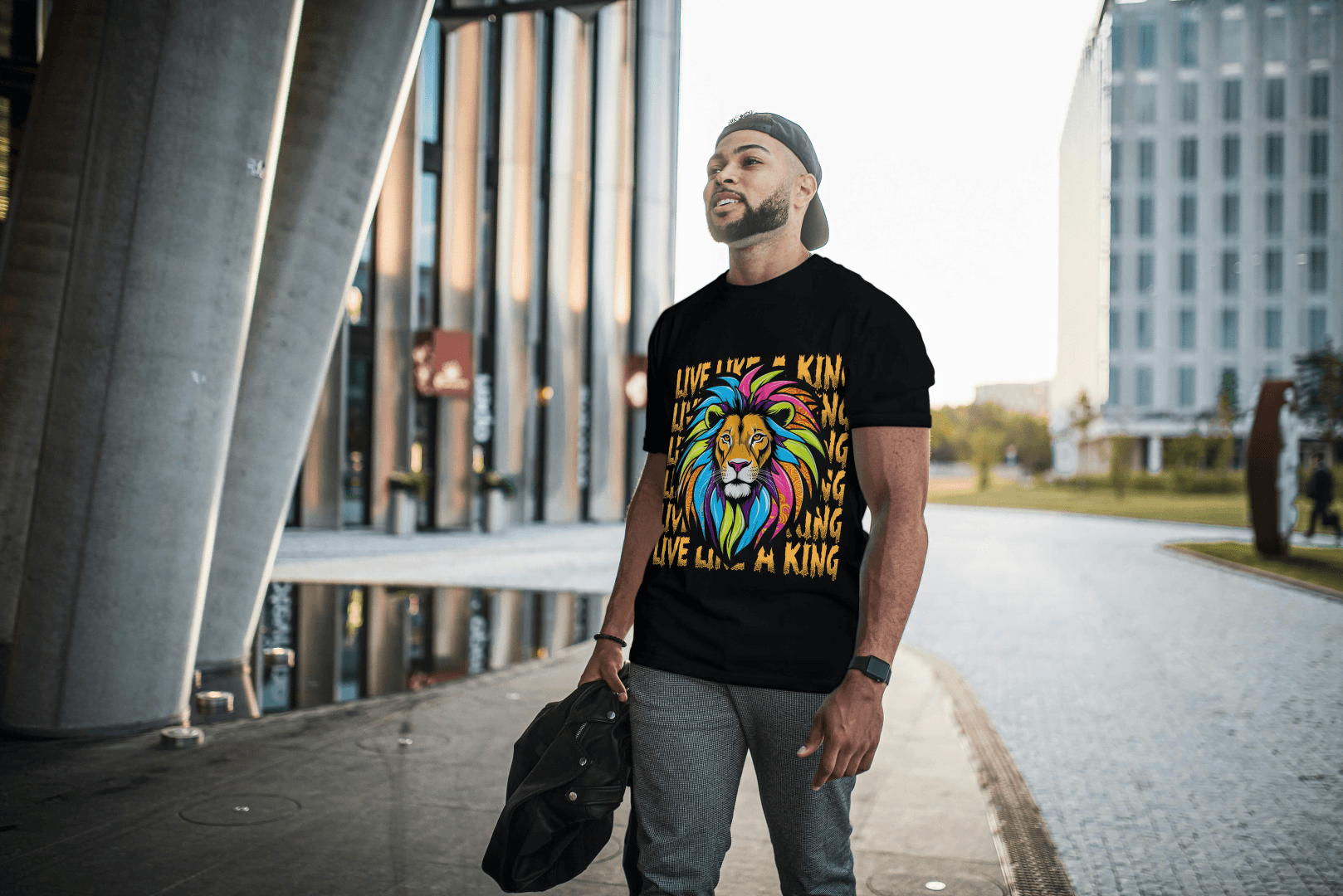 Colorful Lion Live Like A King: Vibrant Graphic Tee - Essentia Attire