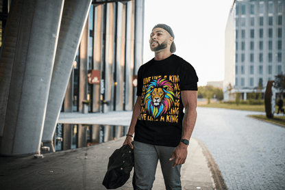 Colorful Lion Live Like A King: Vibrant Graphic Tee - Essentia Attire