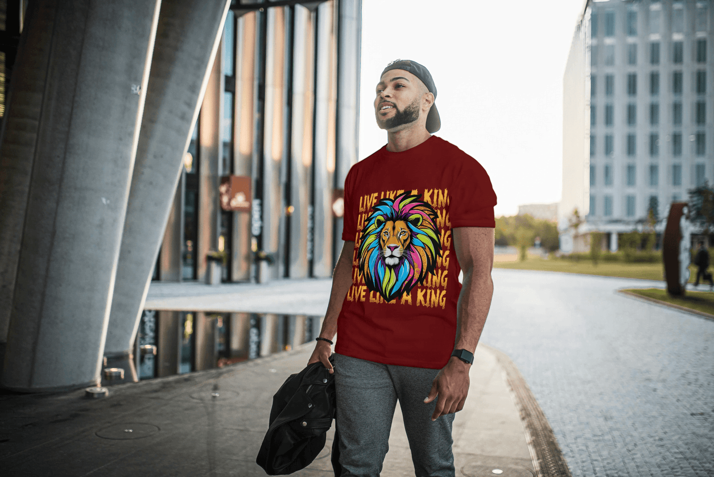 Colorful Lion Live Like A King: Vibrant Graphic Tee - Essentia Attire